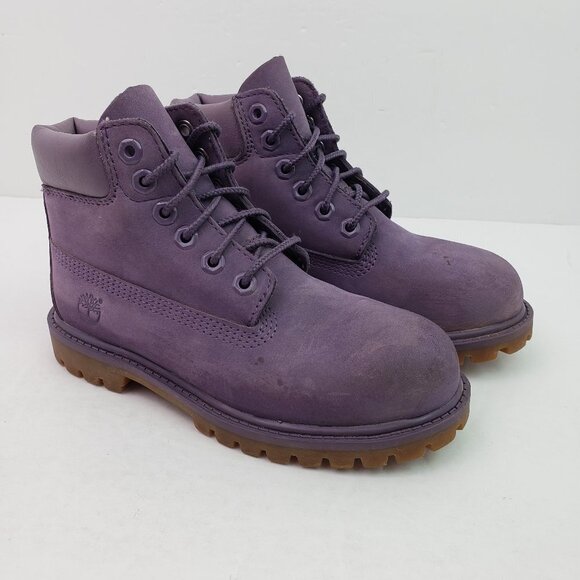 Timberland Girls Size 12 Purple Leather Primaloft Insulated Waterproof Boots - Picture 1 of 9